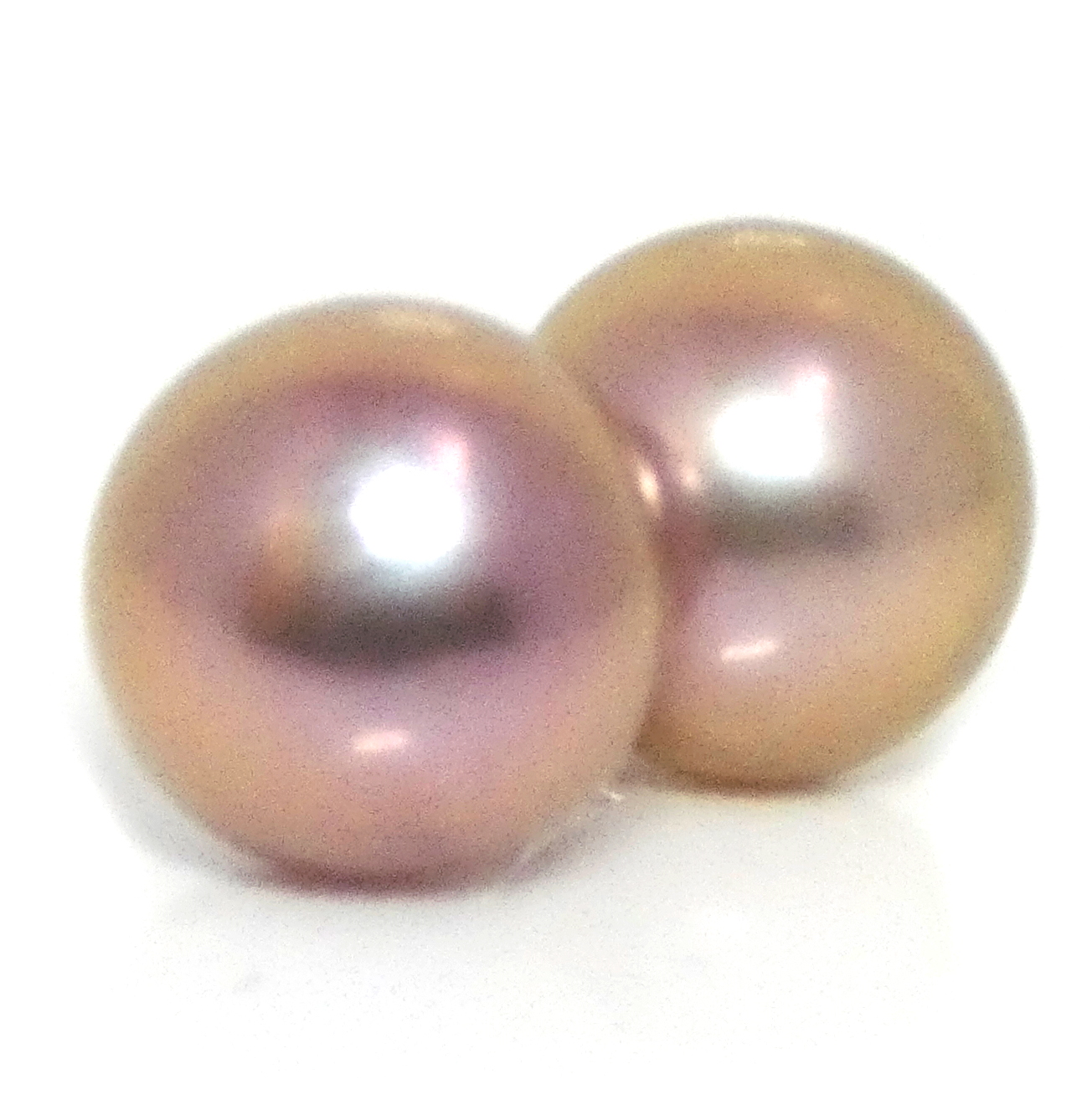 Peach and Pink 13.2mm Button Pearl Stud Earrings